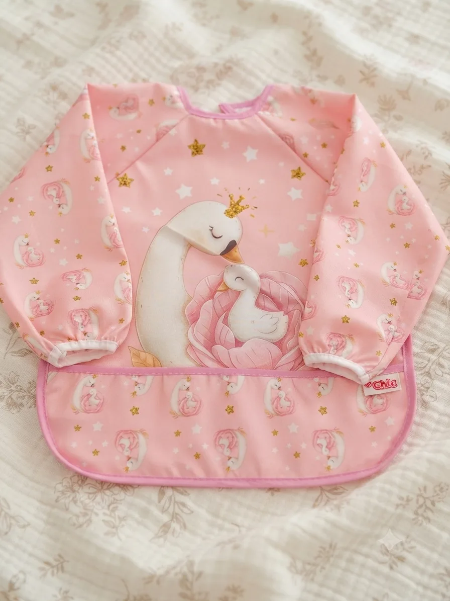 Long Waterproof Baby Bib with Food Catcher Pocket 