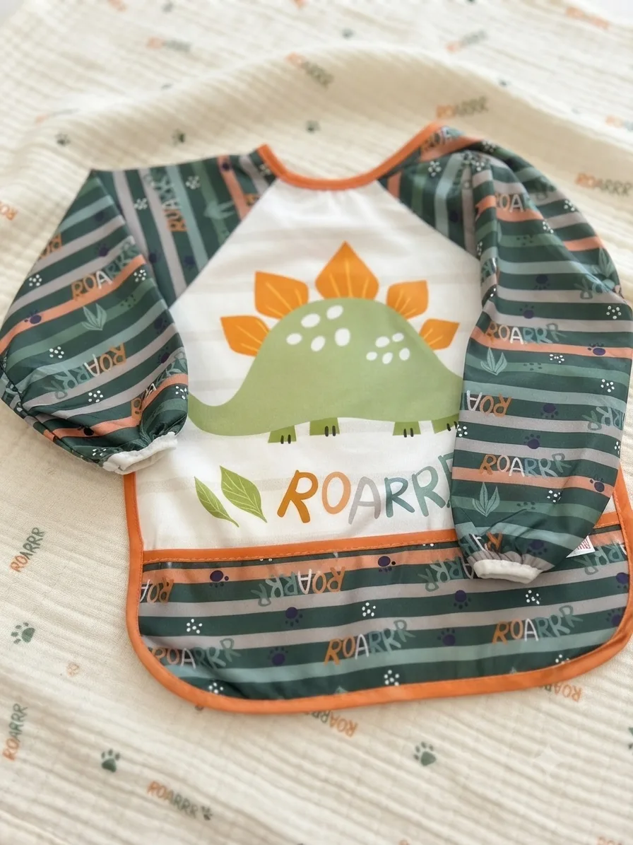 Long Waterproof Baby Bib with Food Catcher Pocket 