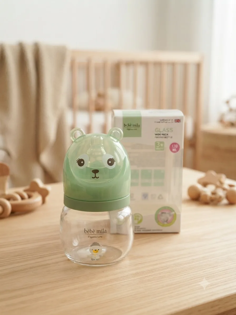 Bebe Mila Glass Baby Feeding Bottle 120ml (4oz) – 3+ Months