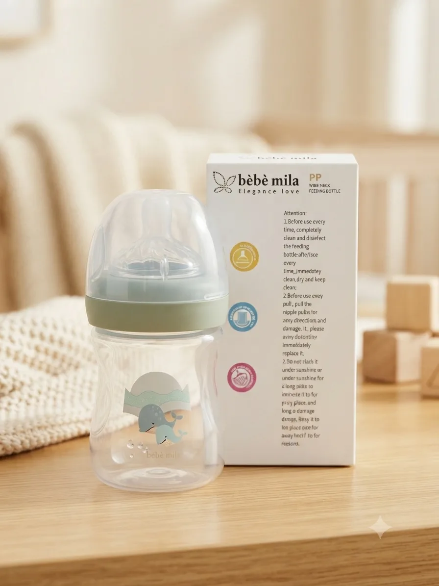 شوشەی شیری پلاستیکی دژەشکان Bébé Mila ڕەقەمی ٥ – (١٥٠ مل)