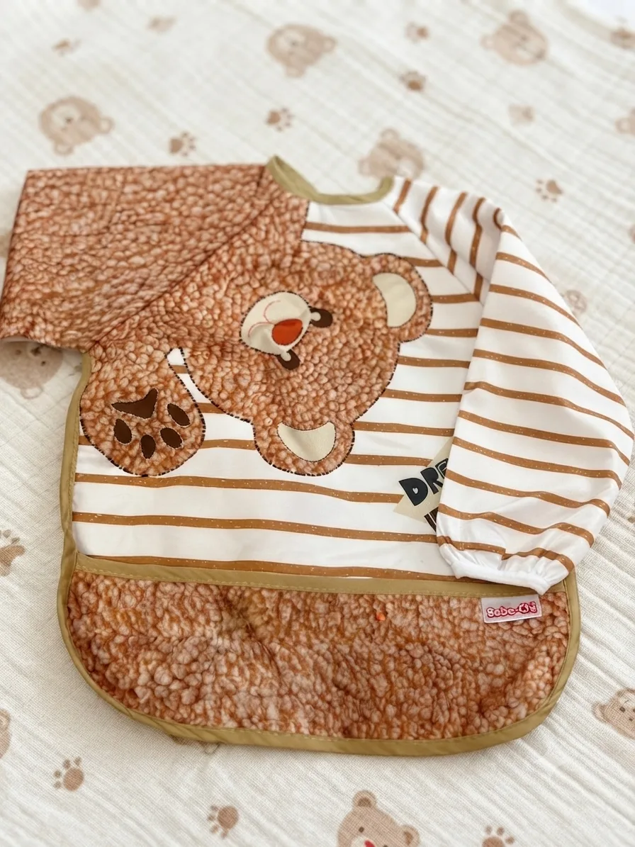 Long Waterproof Baby Bib with Food Catcher Pocket 