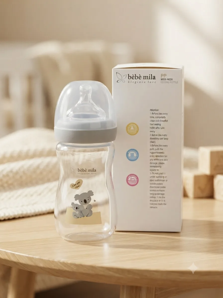 رضاعة Bébé Mila البلاستيكية المضادة للكسر رقم 9 – واسعة الرقبة (Wide Neck) سعة 240 مل