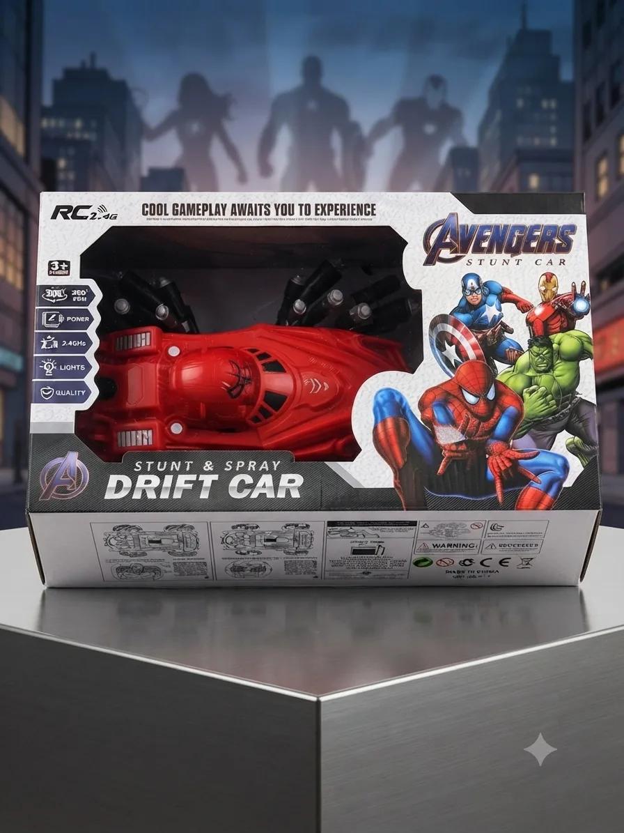Avengers RC Stunt & Spray Drift Car (360° Spin Remote Control Car)