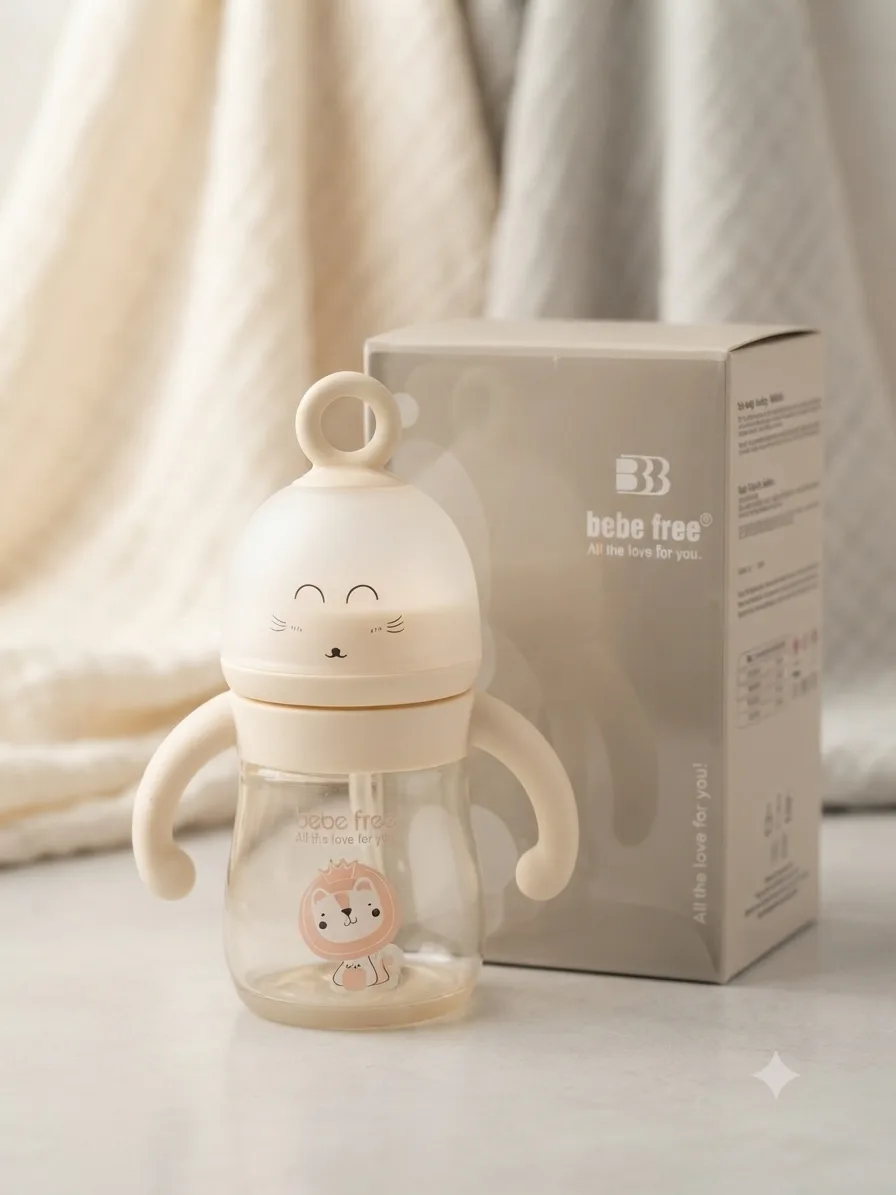 مەمەی شیری Bebe Free پلاستیکی 240ml (8oz) دژە شکان لەگەڵ دەستگرت – +6 مانگ