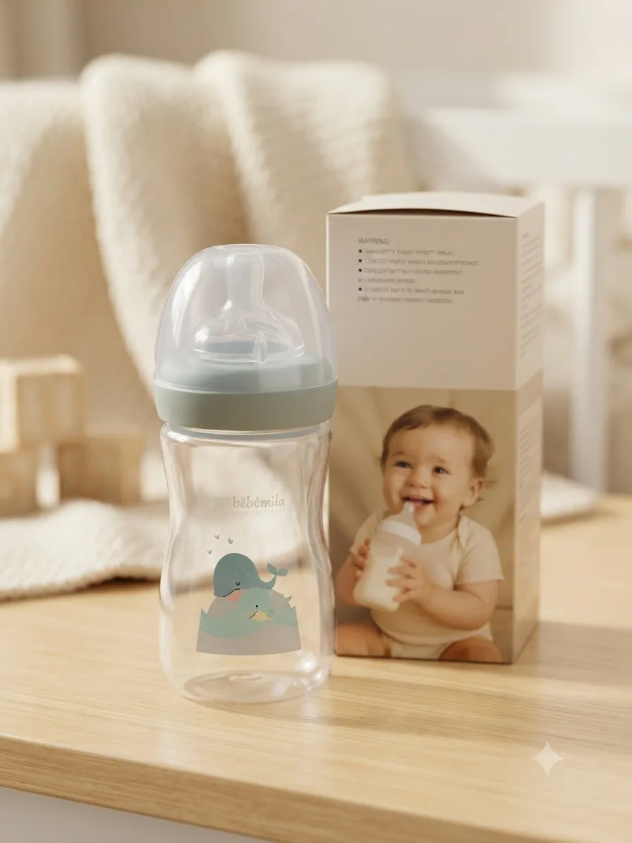 رضاعة Bébé Mila البلاستيكية المضادة للكسر رقم 9 – واسعة الرقبة (Wide Neck) سعة 240 مل