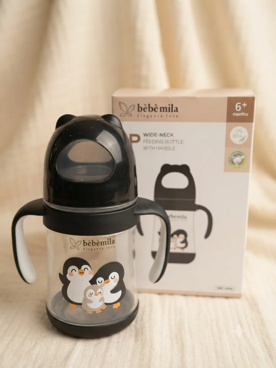 مەمەی شیری Bebe Mila پلاستیکی 330ml (11oz) دژە شکان لەگەڵ دەستگرت – +6 مانگ
