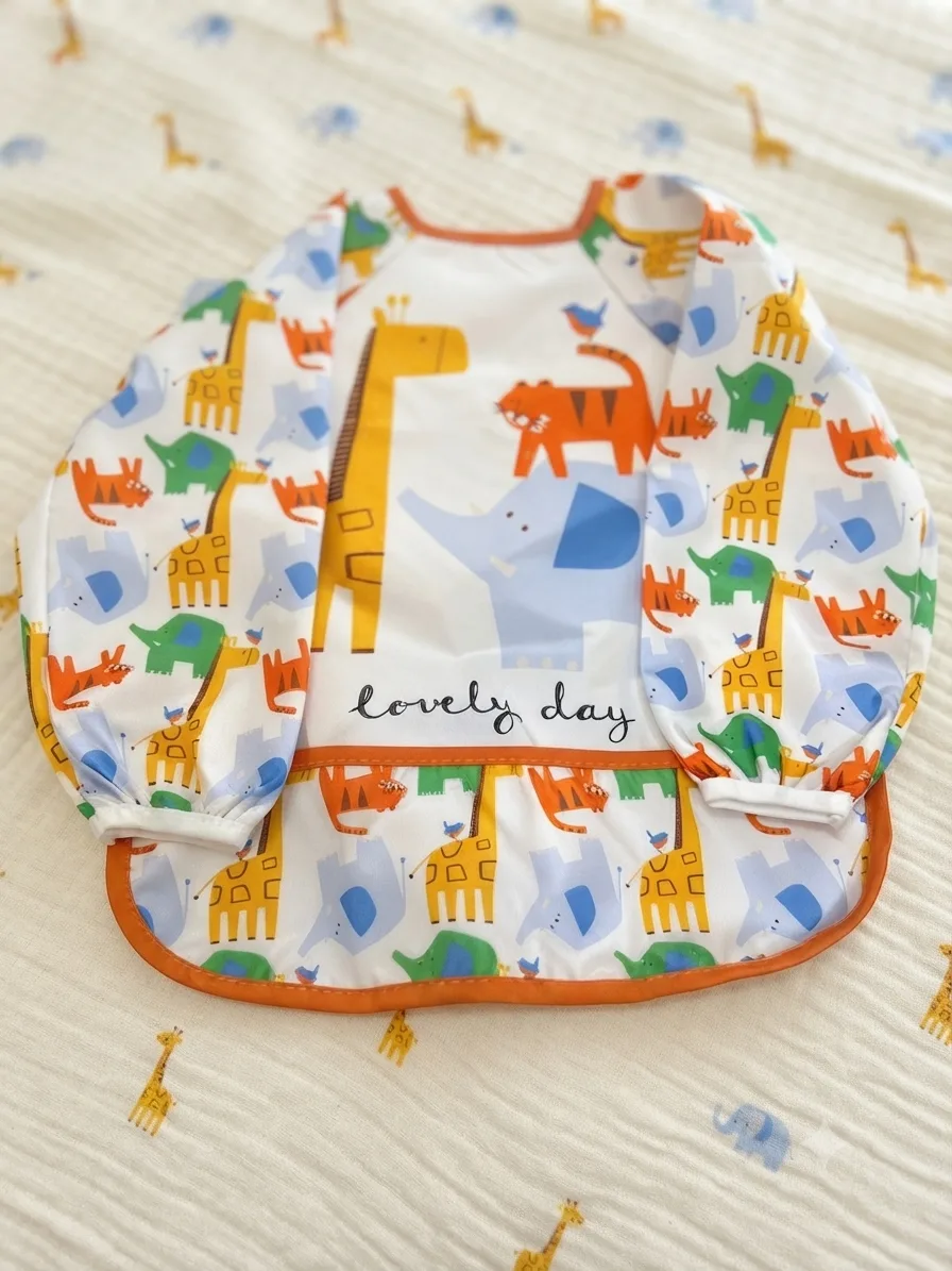 Long Waterproof Baby Bib with Food Catcher Pocket 