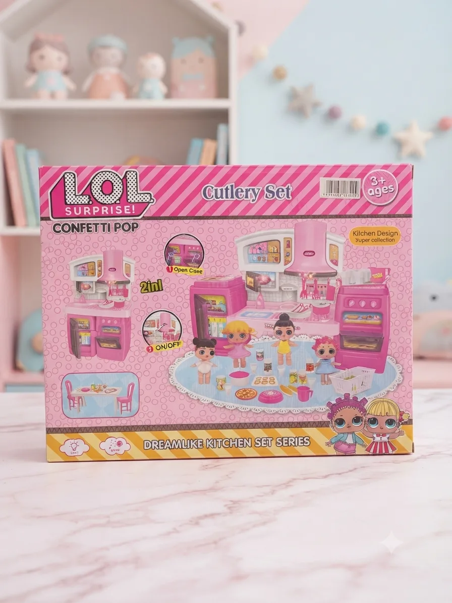 2-in-1 Girls’ Play Kitchen Counter Set for Kids