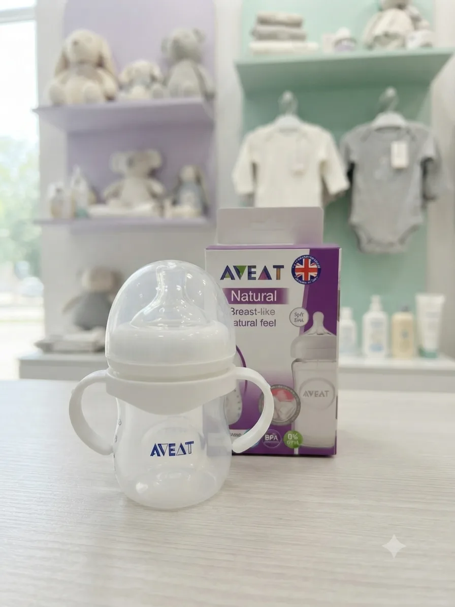 مەمەی شیری Avent پلاستیکی 150ml (5oz) دژە شکان لەگەڵ دەستگرت – +3 مانگ