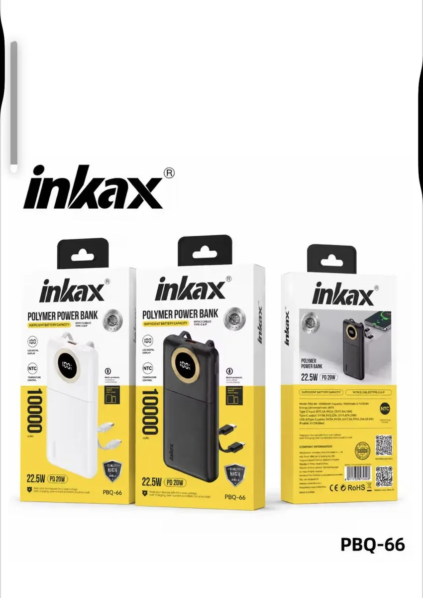 Inkax PBQ-66 PD20W 10000mAh Power Bank W/Cable