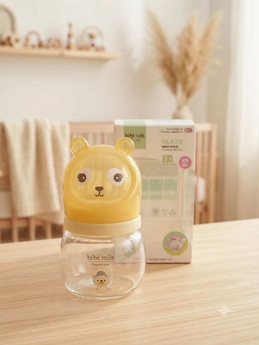 Bebe Mila Glass Baby Feeding Bottle 120ml (4oz) – 3+ Months
