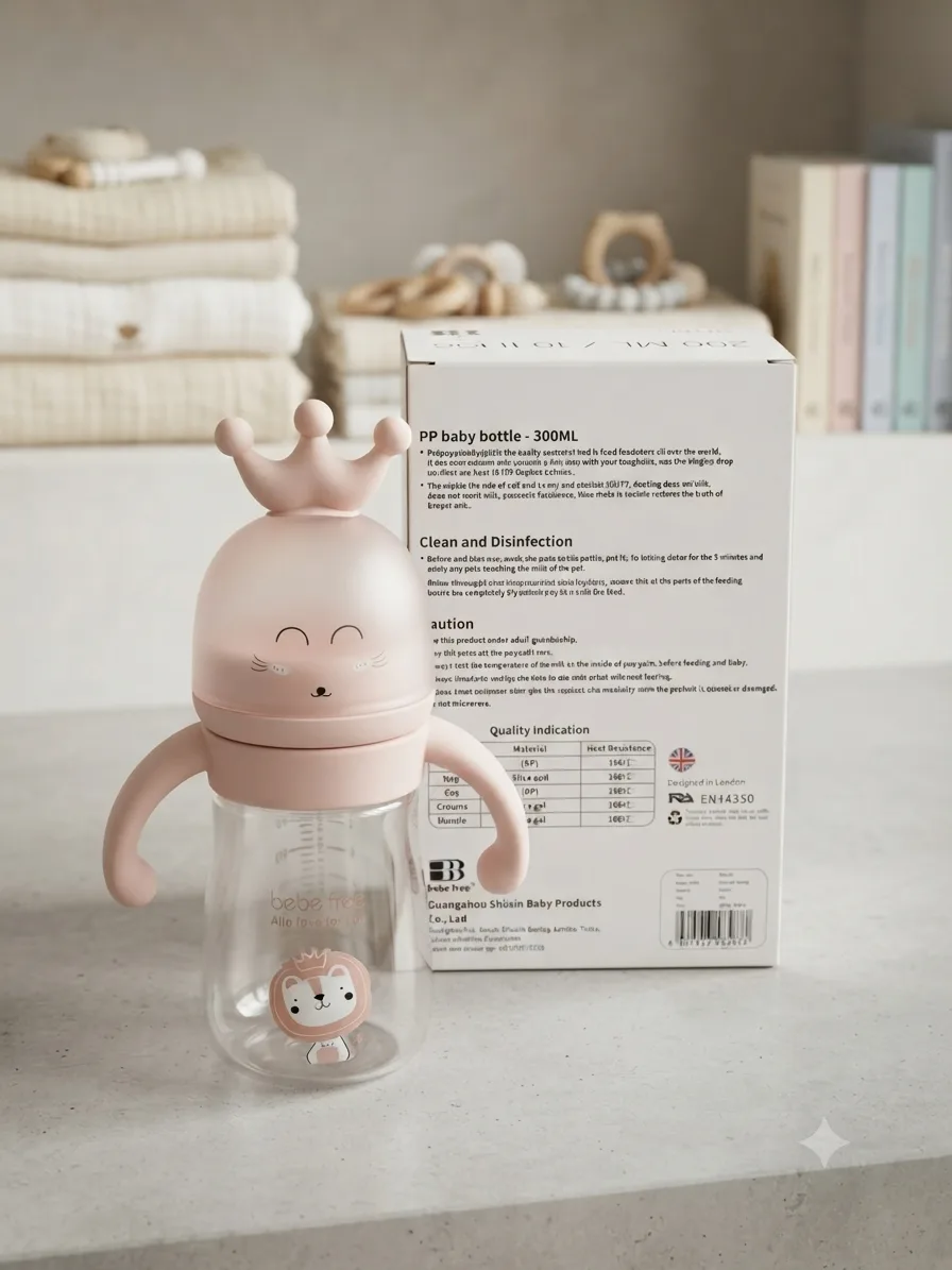 Bebe Free PP Baby Feeding Bottle 300ml (10oz), Shatter-Resistant with Handles – 12+ Months
