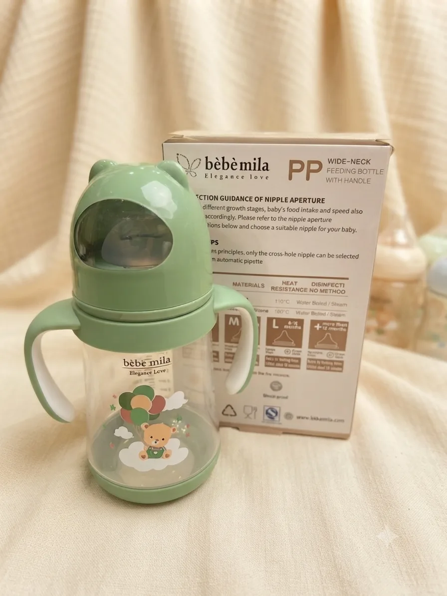 مەمەی شیری Bebe Mila پلاستیکی 330ml (11oz) دژە شکان لەگەڵ دەستگرت – +6 مانگ
