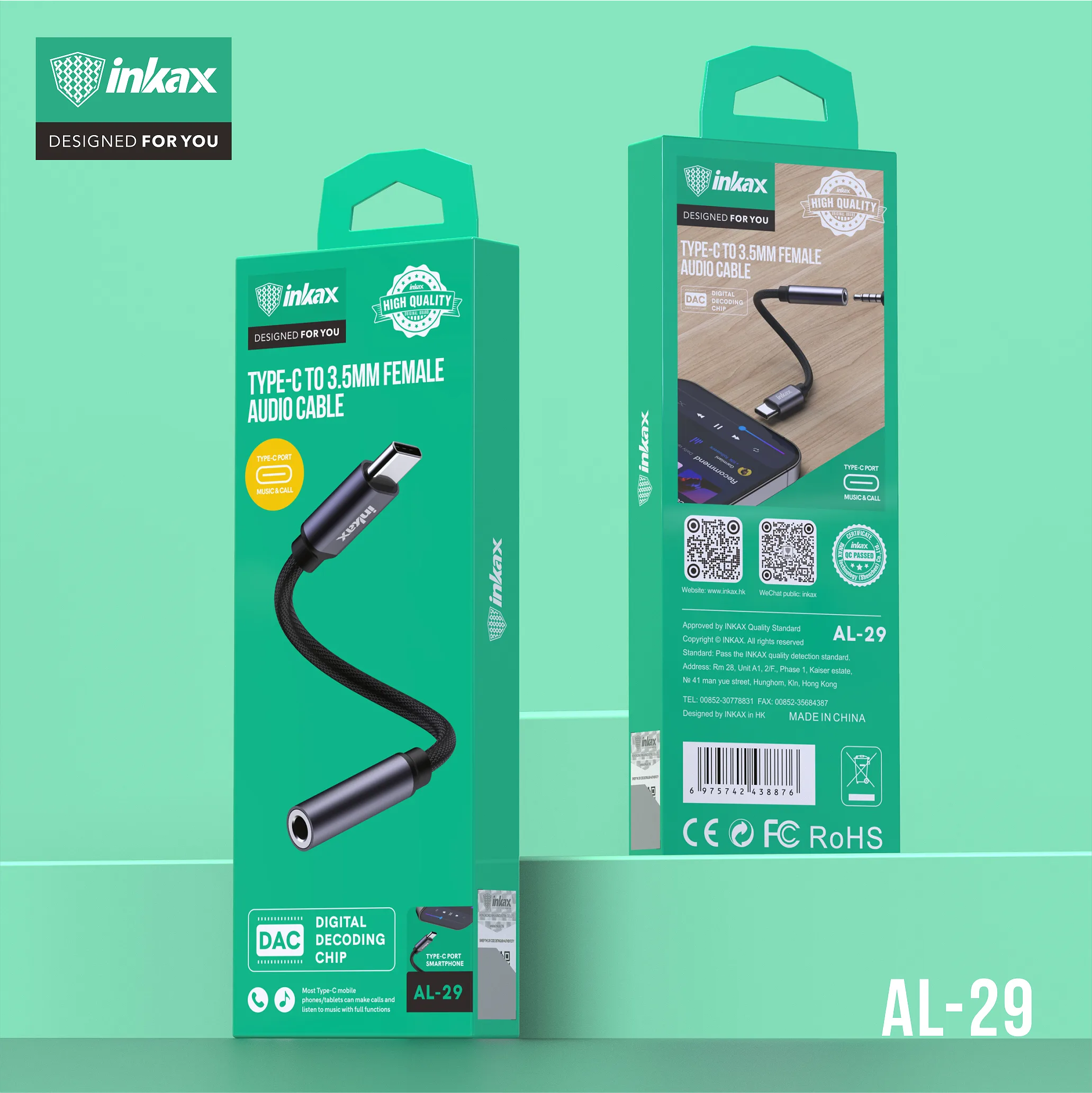 INKAX AL-29 Type-C to 3.5mm female audio cable