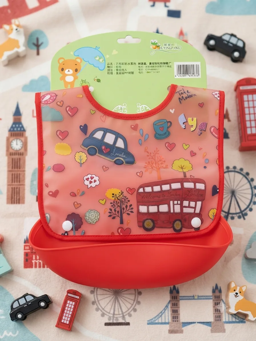 Waterproof Baby Bib with Food Catcher Pocket – Animal Design