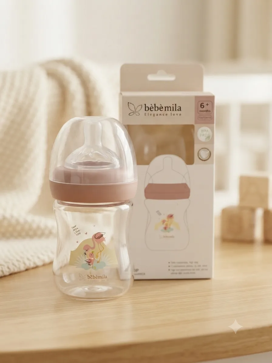 شوشەی شیری پلاستیکی دژەشکان Bébé Mila ڕەقەمی ٥ – (١٥٠ مل)