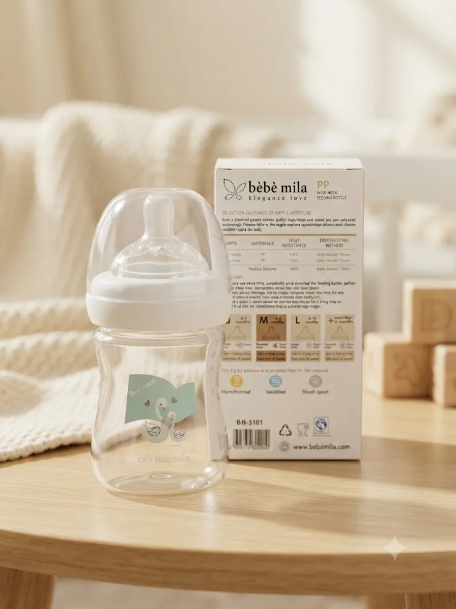 شوشەی شیری پلاستیکی دژەشکان Bébé Mila ڕەقەمی ٥ – (١٥٠ مل)