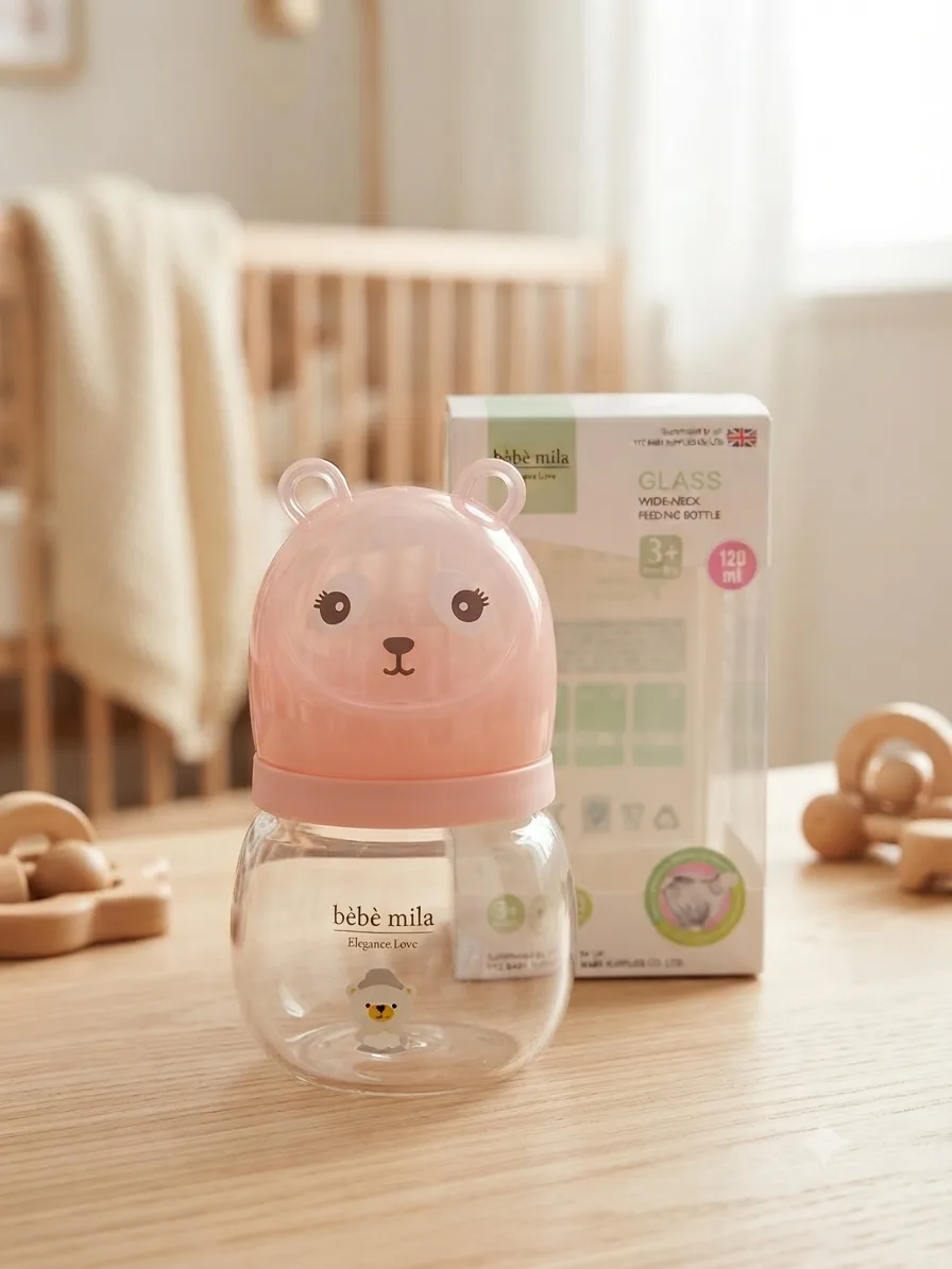 Bebe Mila Glass Baby Feeding Bottle 120ml (4oz) – 3+ Months