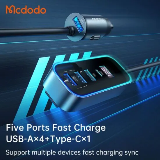MCDODO 107W بارگاوی ئۆتۆمبێل لەگەڵ PD + 4 دەروازەی USB، بارگاویکردنی خێرا، و پیشاندەری LED
