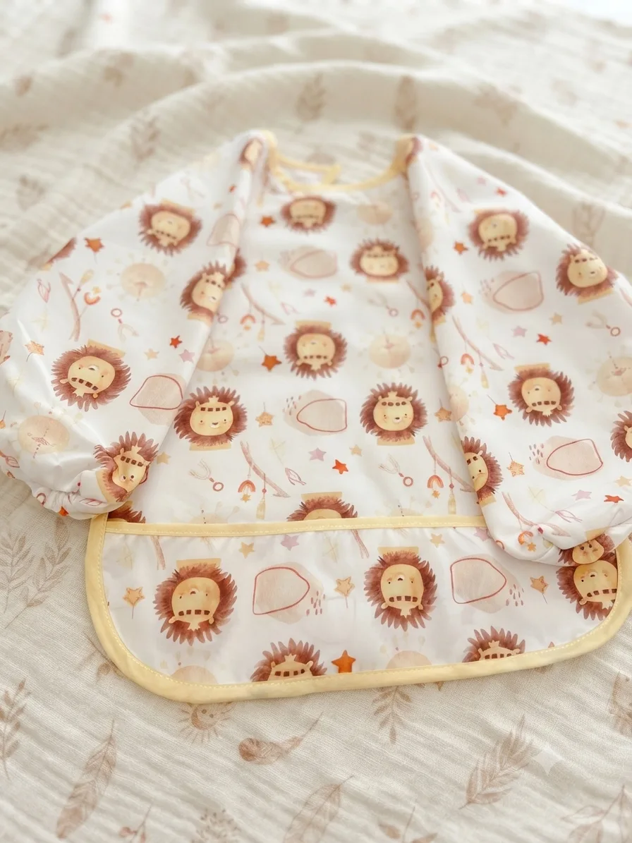 Long Waterproof Baby Bib with Food Catcher Pocket 