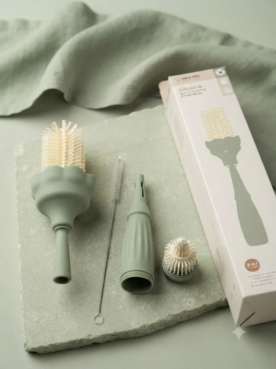     3-in-1 Silicone Baby Bottle & Nipple Cleaning Brush