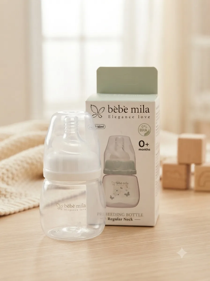 شوشەی شیری پلاستیکی دژەشکان Bébé Mila ڕەقەمی ٢ – (٦٠ مل)