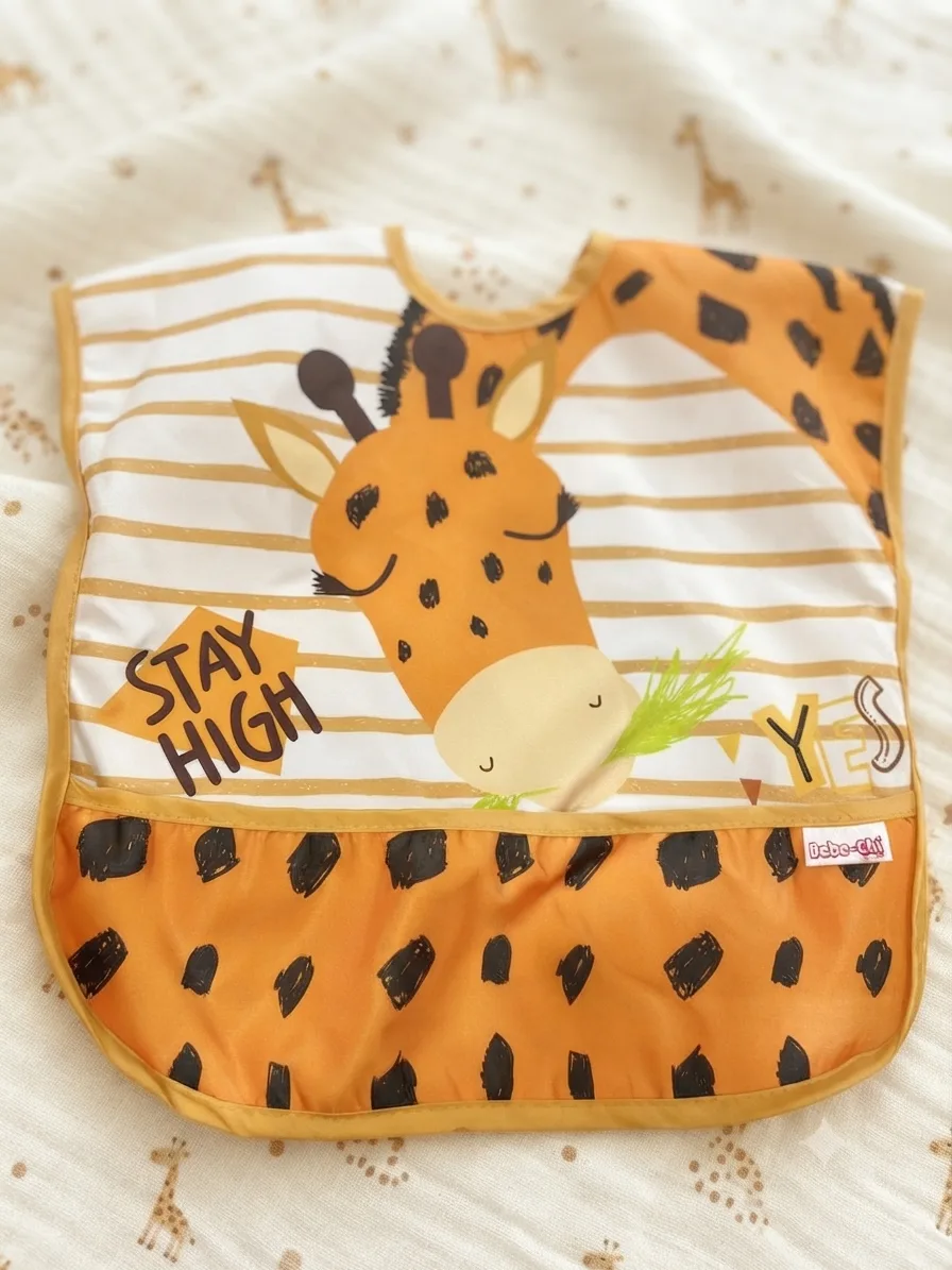 Long Waterproof Baby Bib with Food Catcher Pocket 