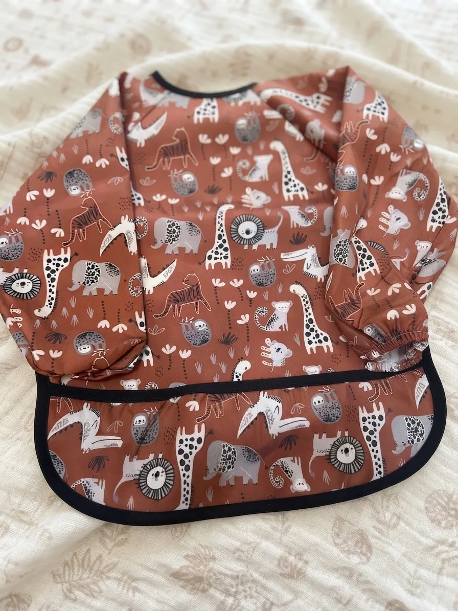 Long Waterproof Baby Bib with Food Catcher Pocket 