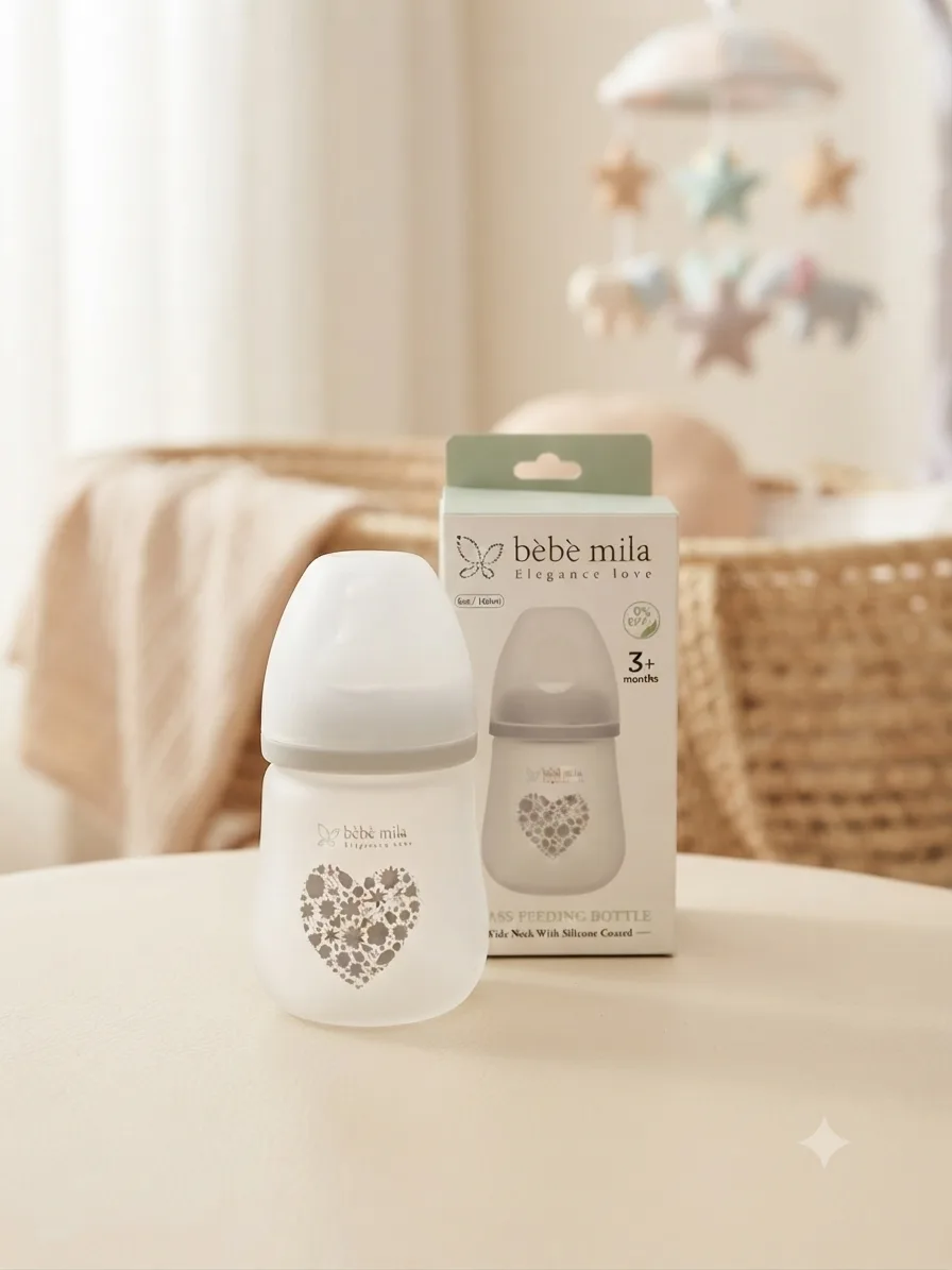 Bébé Mila Anti-Break Glass Baby Feeding Bottle No. 6 – Full Silicone Coated, Wide Neck (180 ml)