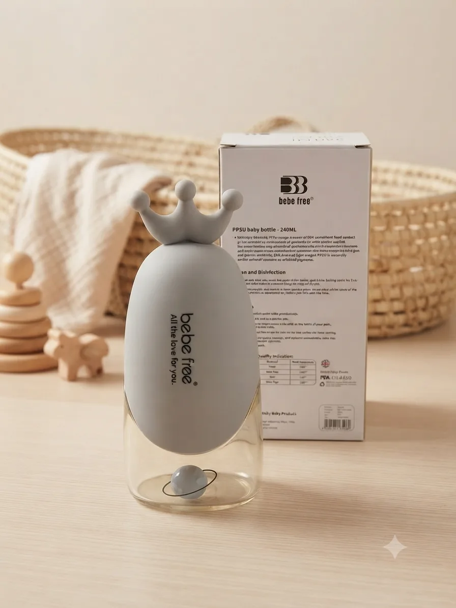 مەمەی شیری Bebe Free تریتان 240ml (8oz) دژە شکان – شێوەی موڕەباع – +6 مانگ