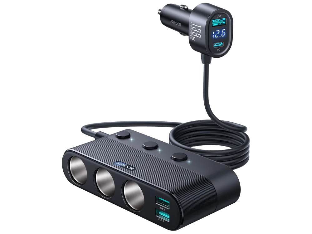 JOYROOM JR-CCL01 Multi Port Car Cigarette Lighter Splitter 139W 7 in 1 Car Charger Adapter with USB Ports PD Fast Charging Independent Switches and LED Voltage Display