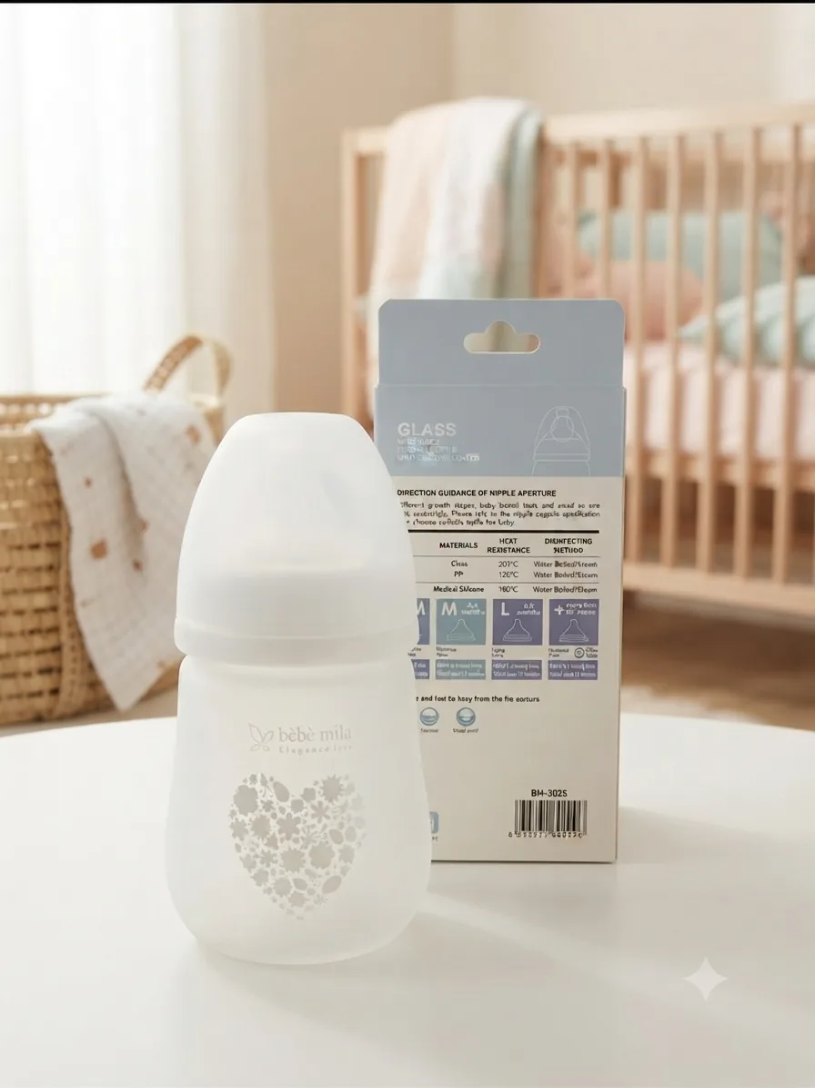 مەمەی شیری شیشەیی دژەشکان Bébé Mila ڕەقەمی ٦ – تەواو سیلیکۆن(١٨٠ مل)