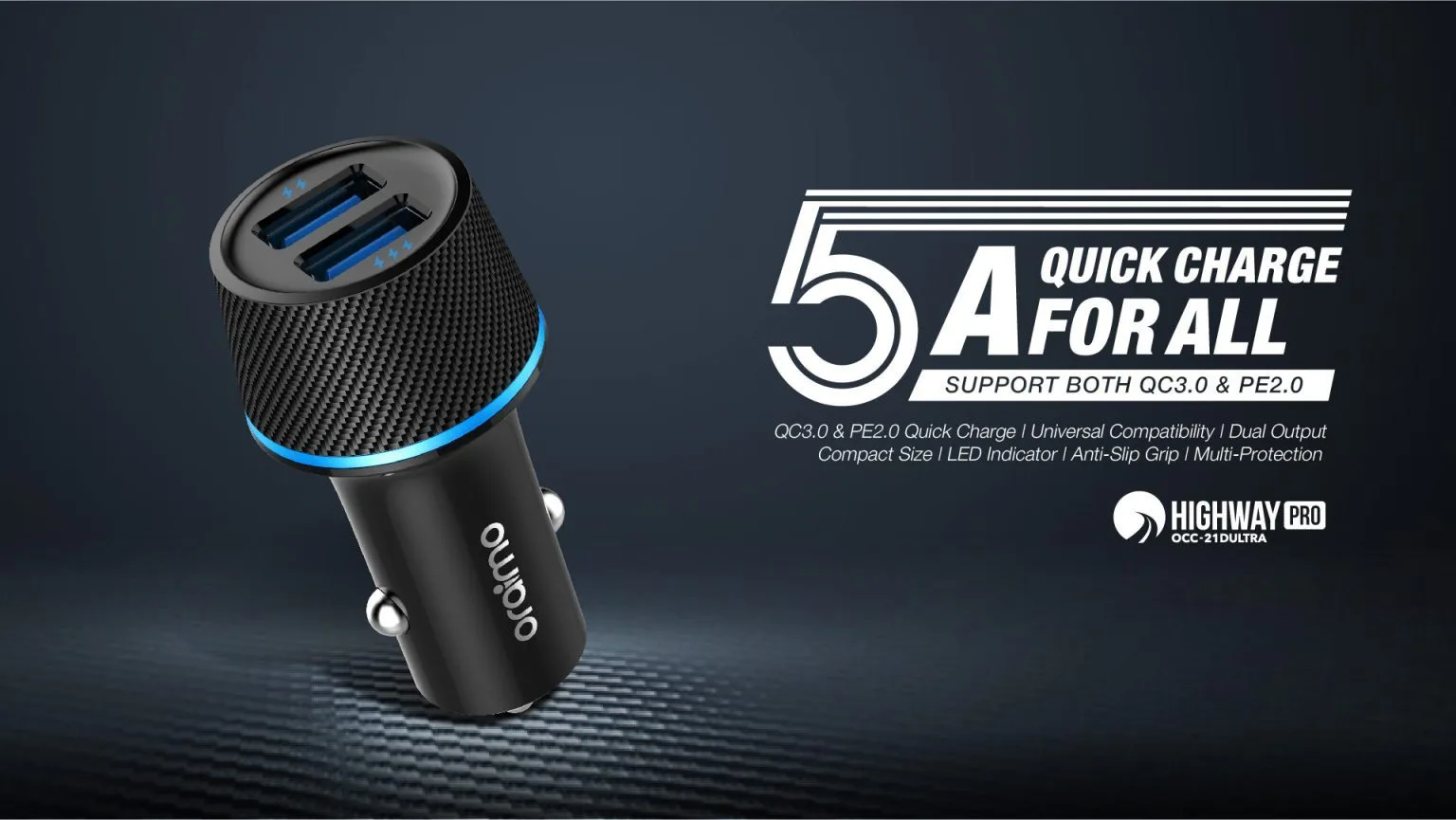 Oraimo Highway Dual Car Charger OCC-21D – Dual Output, Fast Charging, Multi-Protection