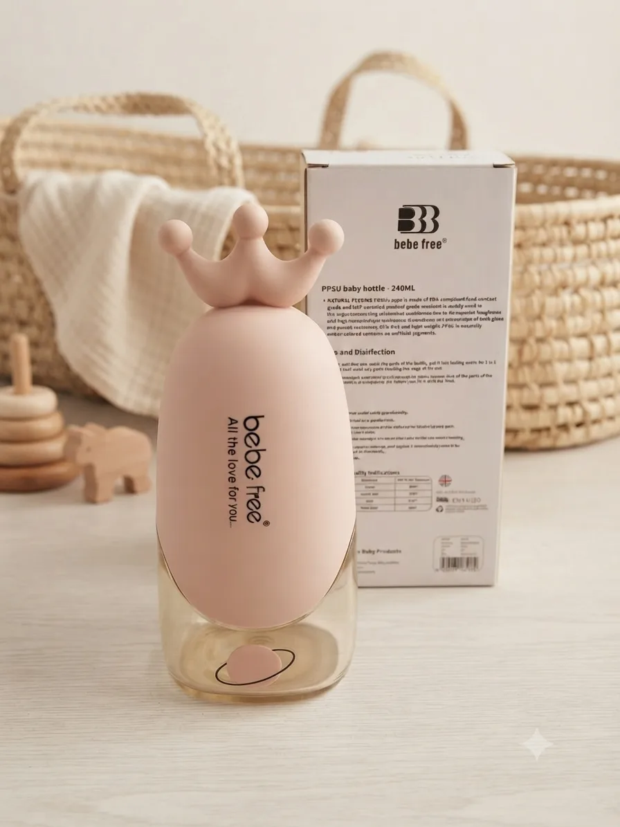 مەمەی شیری Bebe Free تریتان 240ml (8oz) دژە شکان – شێوەی موڕەباع – +6 مانگ