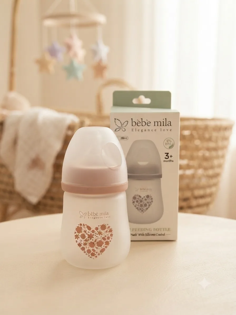 Bébé Mila Anti-Break Glass Baby Feeding Bottle No. 6 – Full Silicone Coated, Wide Neck (180 ml)
