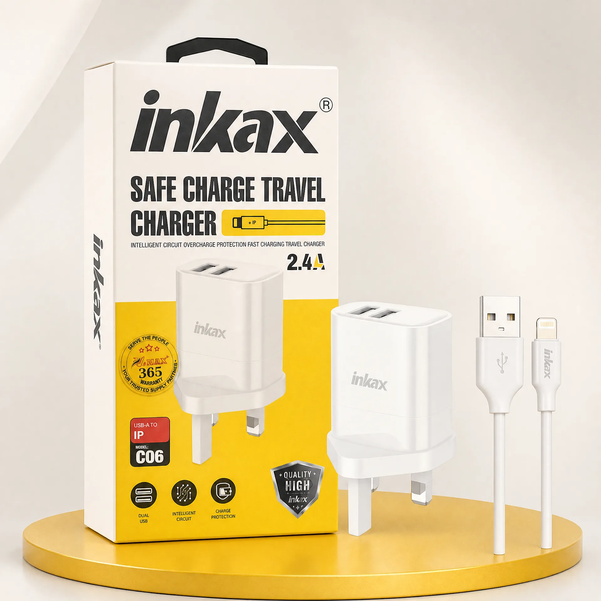 CHARGEUR INKAX C06 DUAL USB 2.4A AVEC CABLE TYPE C