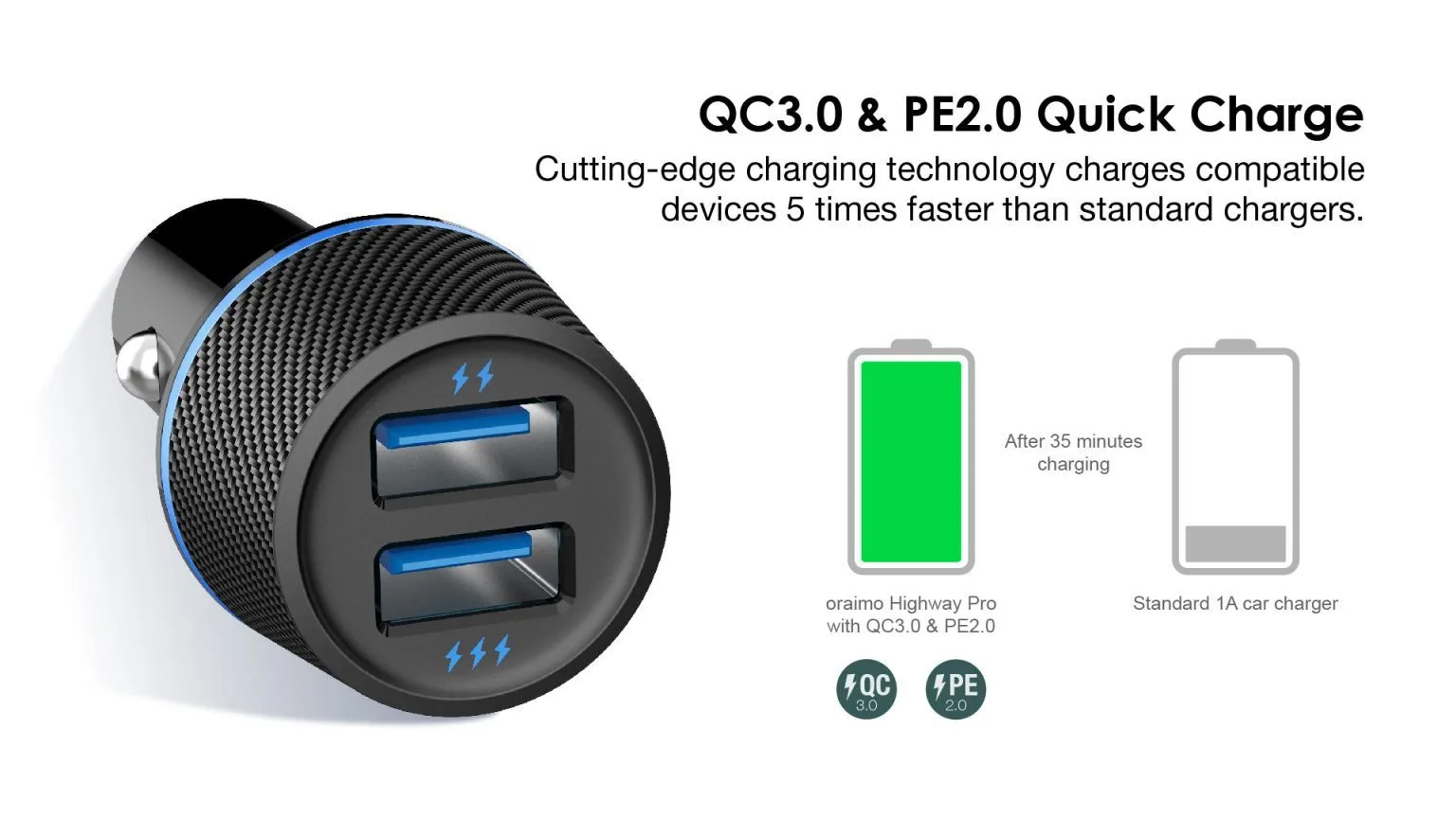 Oraimo Highway Dual Car Charger OCC-21D – Dual Output, Fast Charging, Multi-Protection