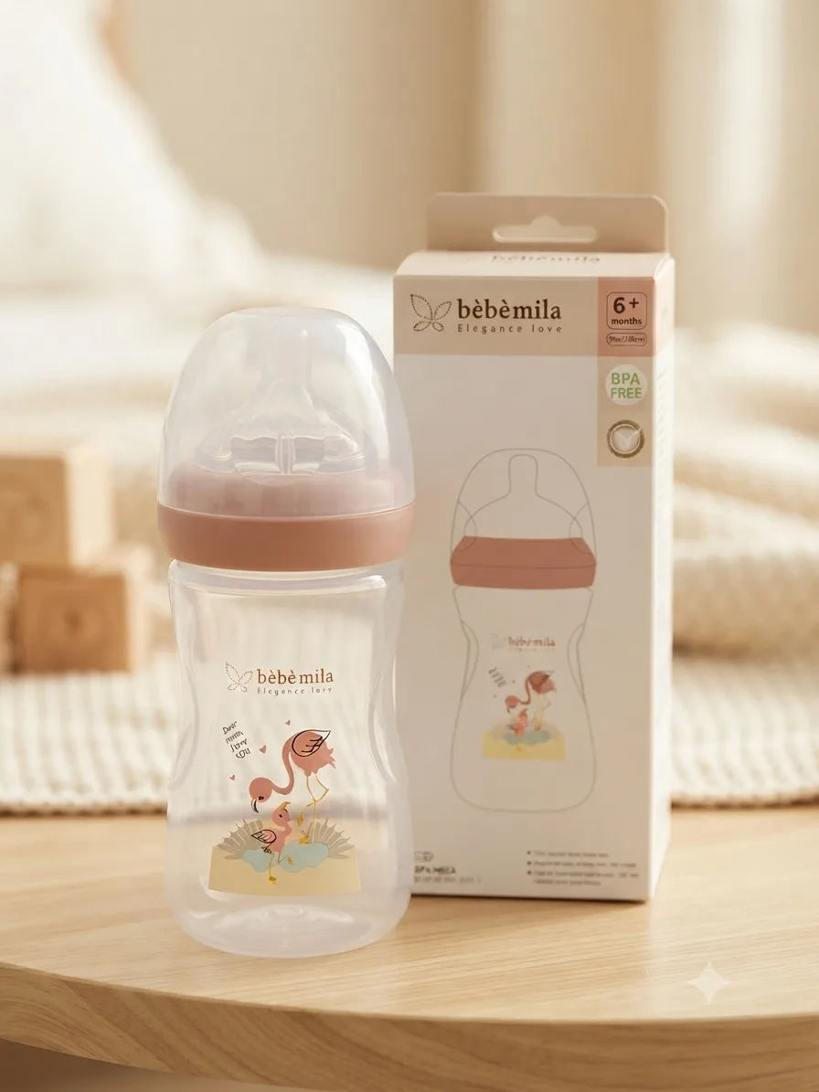 رضاعة Bébé Mila البلاستيكية المضادة للكسر رقم 9 – واسعة الرقبة (Wide Neck) سعة 240 مل